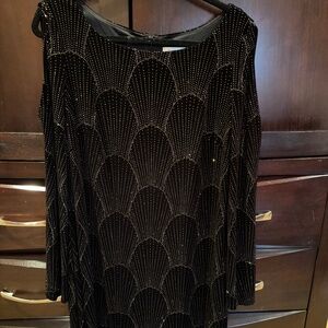 Black and goals beaded cold shoulder dress